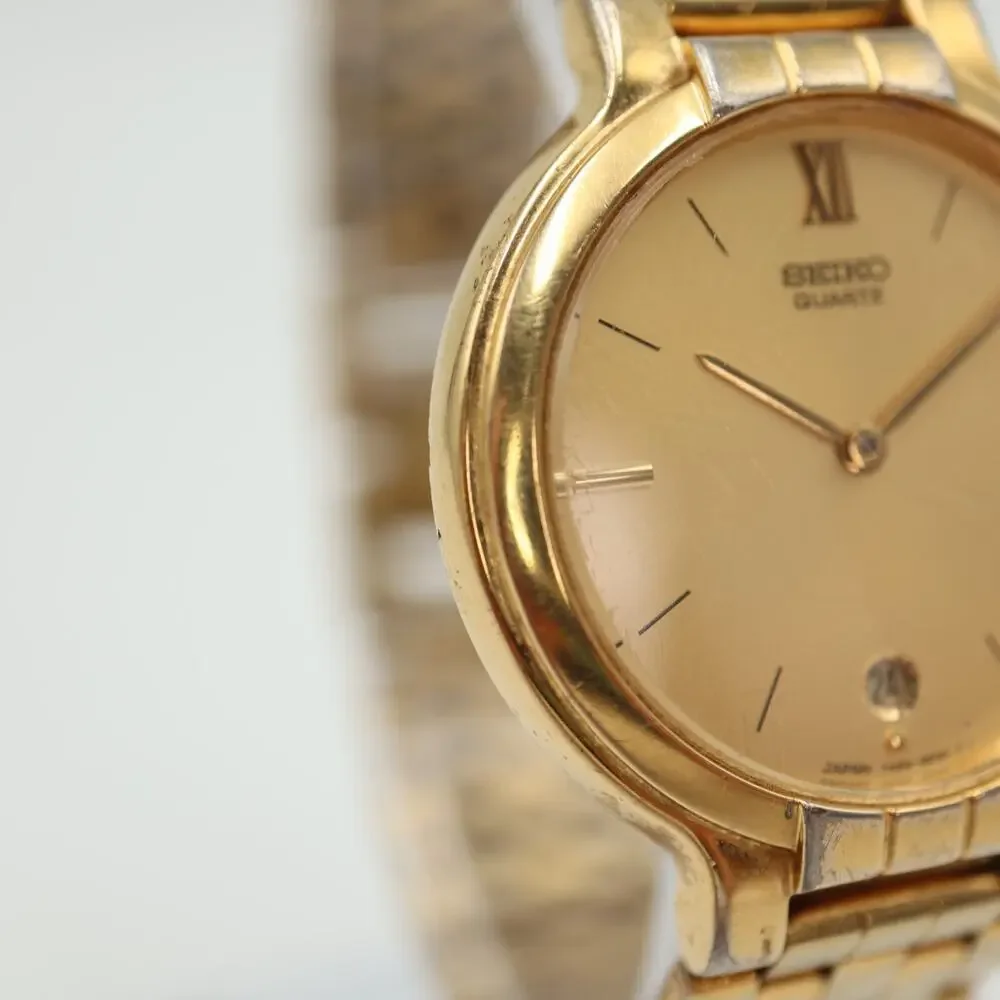 Vintage Seiko Gold Tone Watch Unisex 32mm Date Dial 7N29-6090 w New Battery